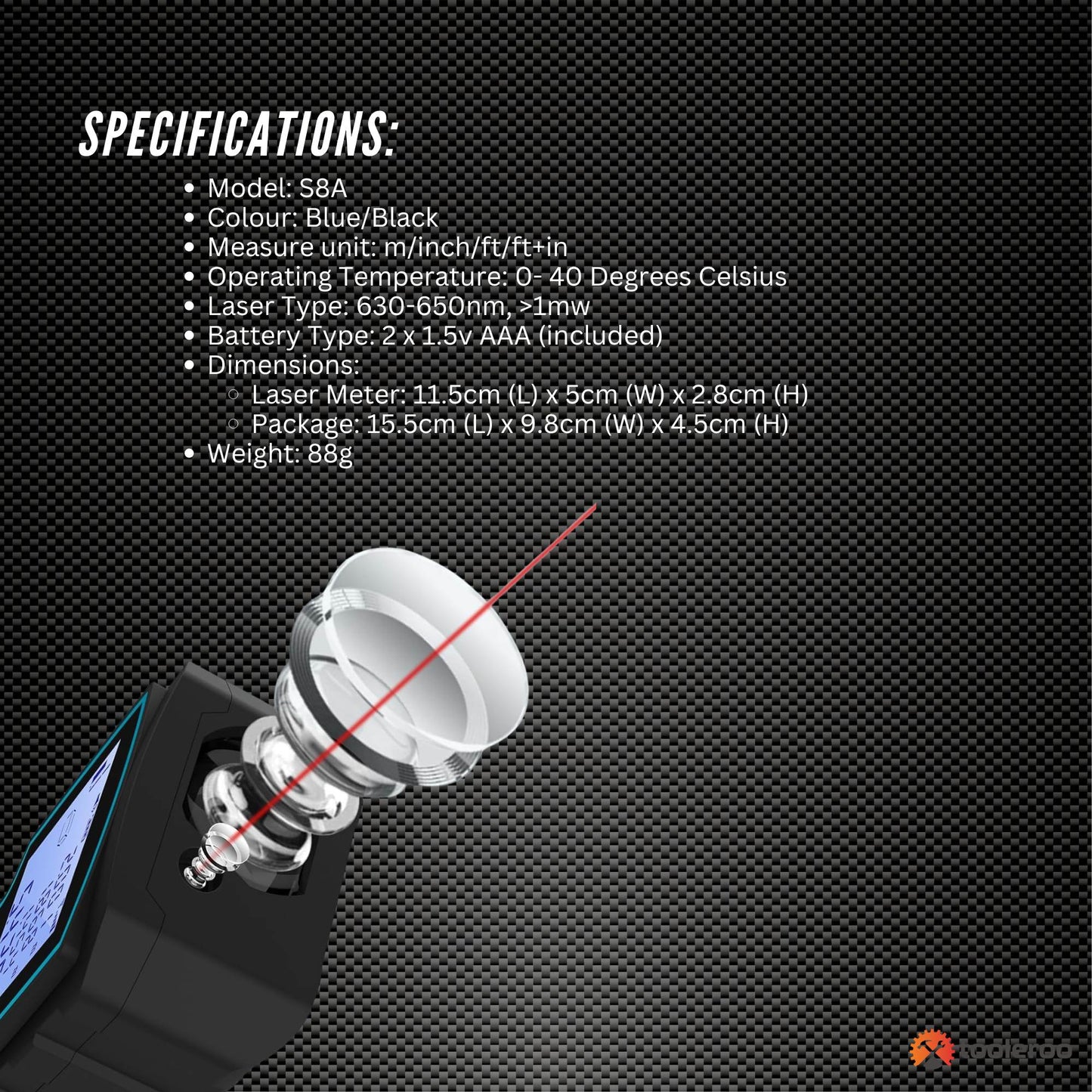 Tooleroo 40m Digital Laser Distance Measurer - LCD Area Volume Meter