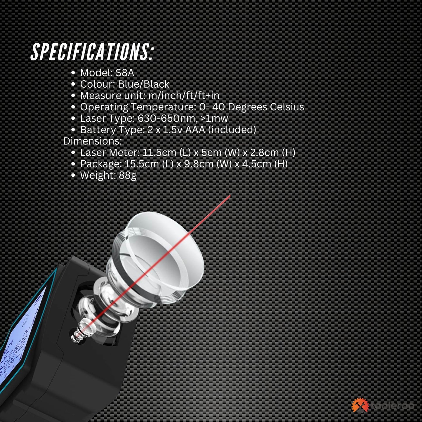 Tooleroo Digital Laser Distance Measurer - LCD Area Volume Meter