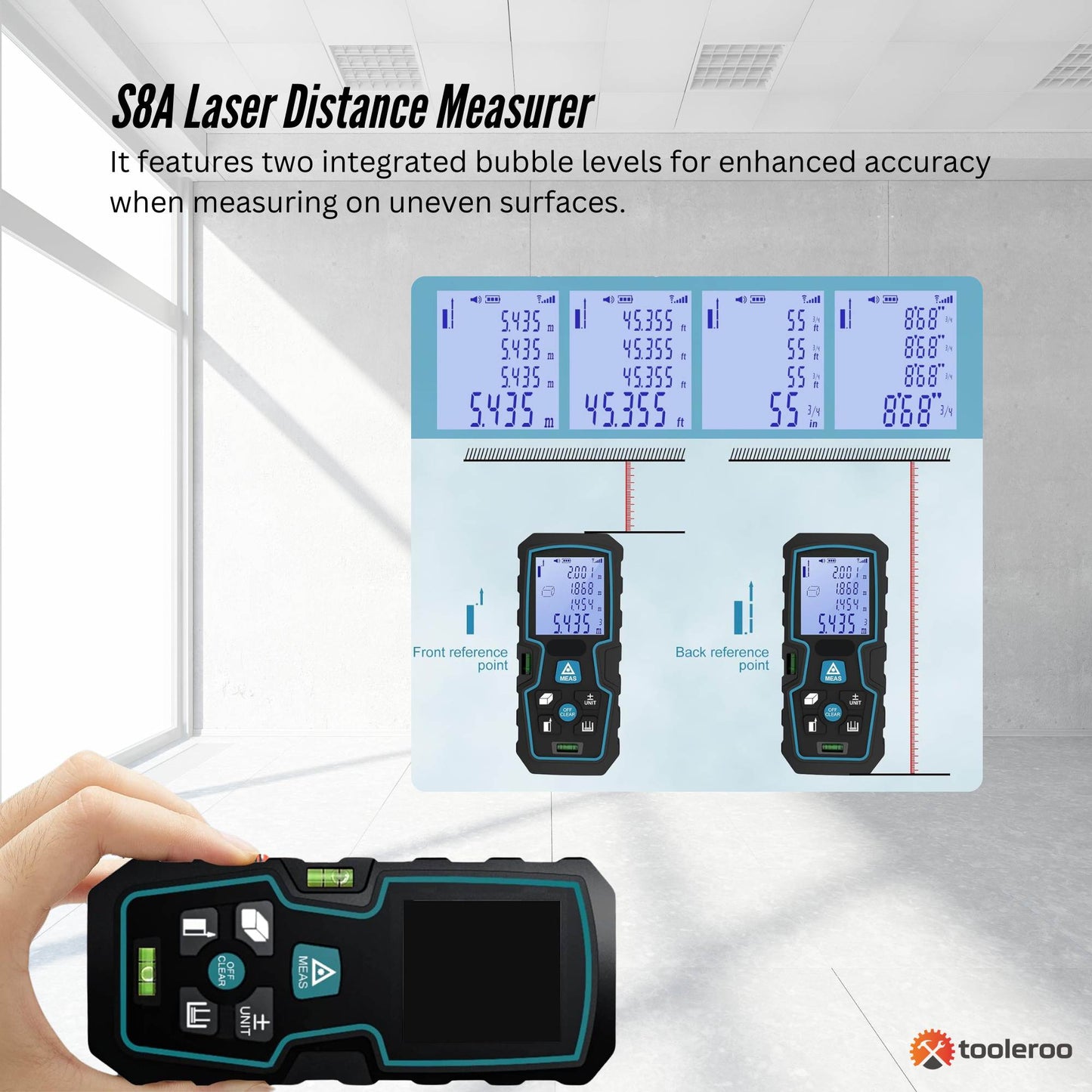 Tooleroo 100m Digital Laser Distance Measurer - LCD Area Volume Meter