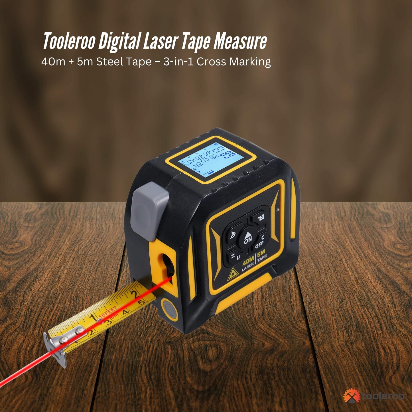 Tooleroo 40m Digital Laser Tape Measure + 5m Steel Tape