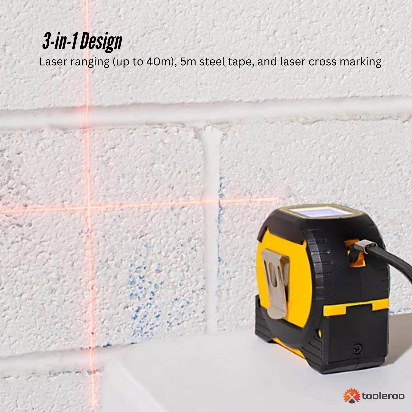 Tooleroo 40m Digital Laser Tape Measure + 5m Steel Tape