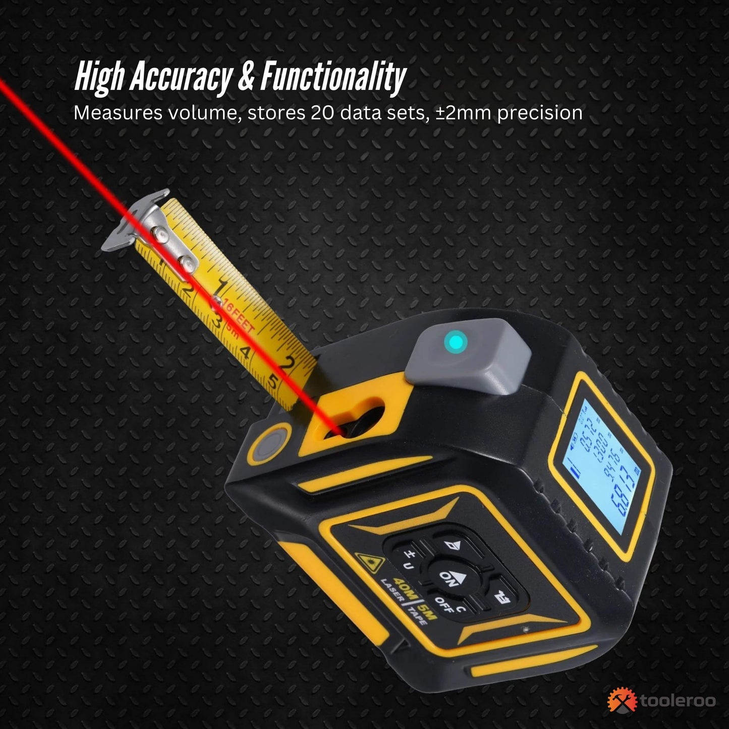 Tooleroo 40m Digital Laser Tape Measure + 5m Steel Tape