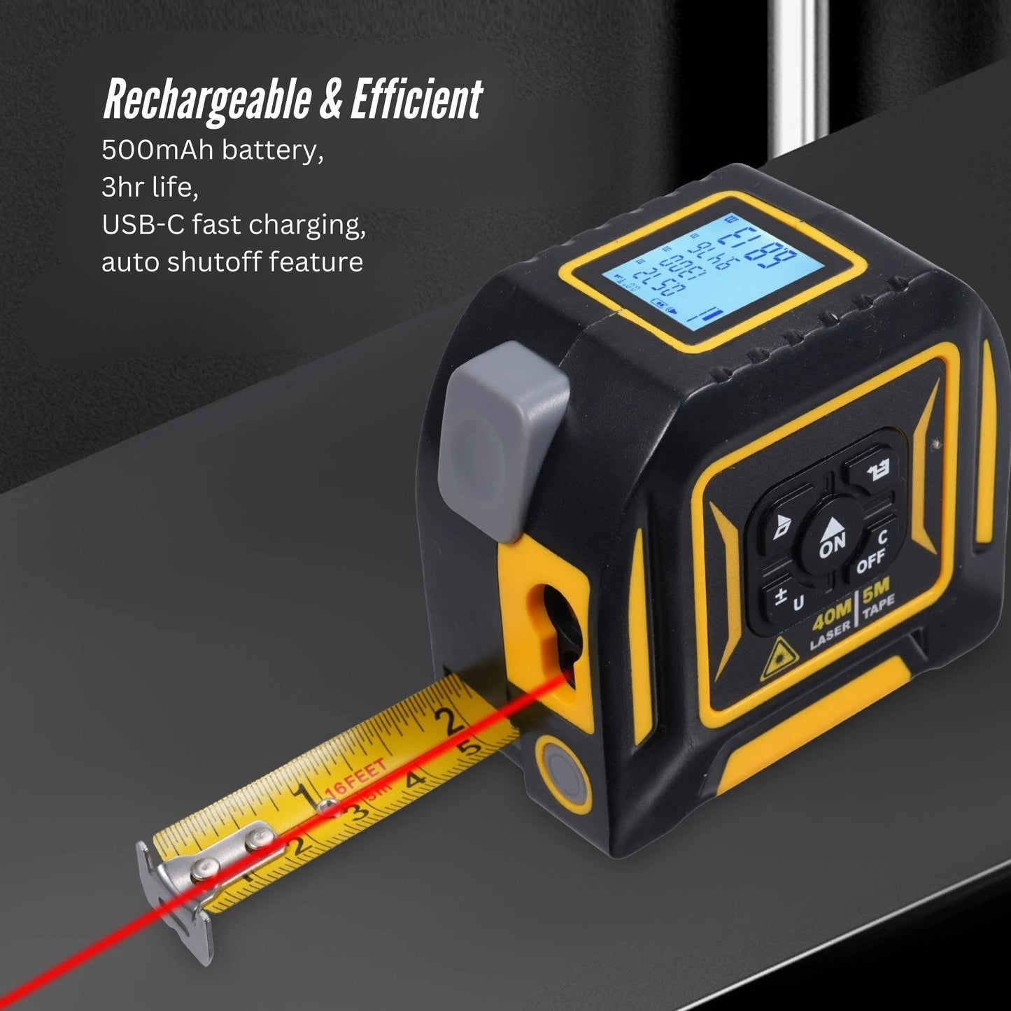 Tooleroo 40m Digital Laser Tape Measure + 5m Steel Tape