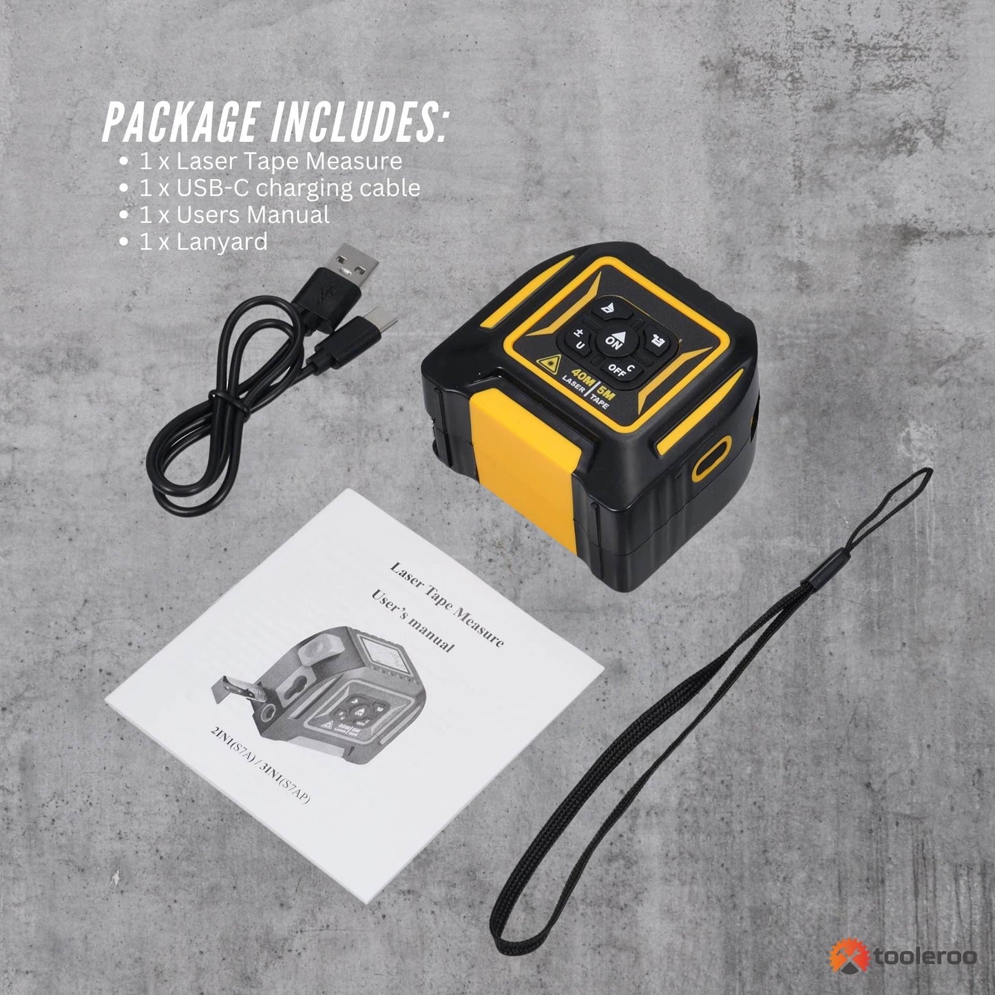 Tooleroo 40m Digital Laser Tape Measure + 5m Steel Tape