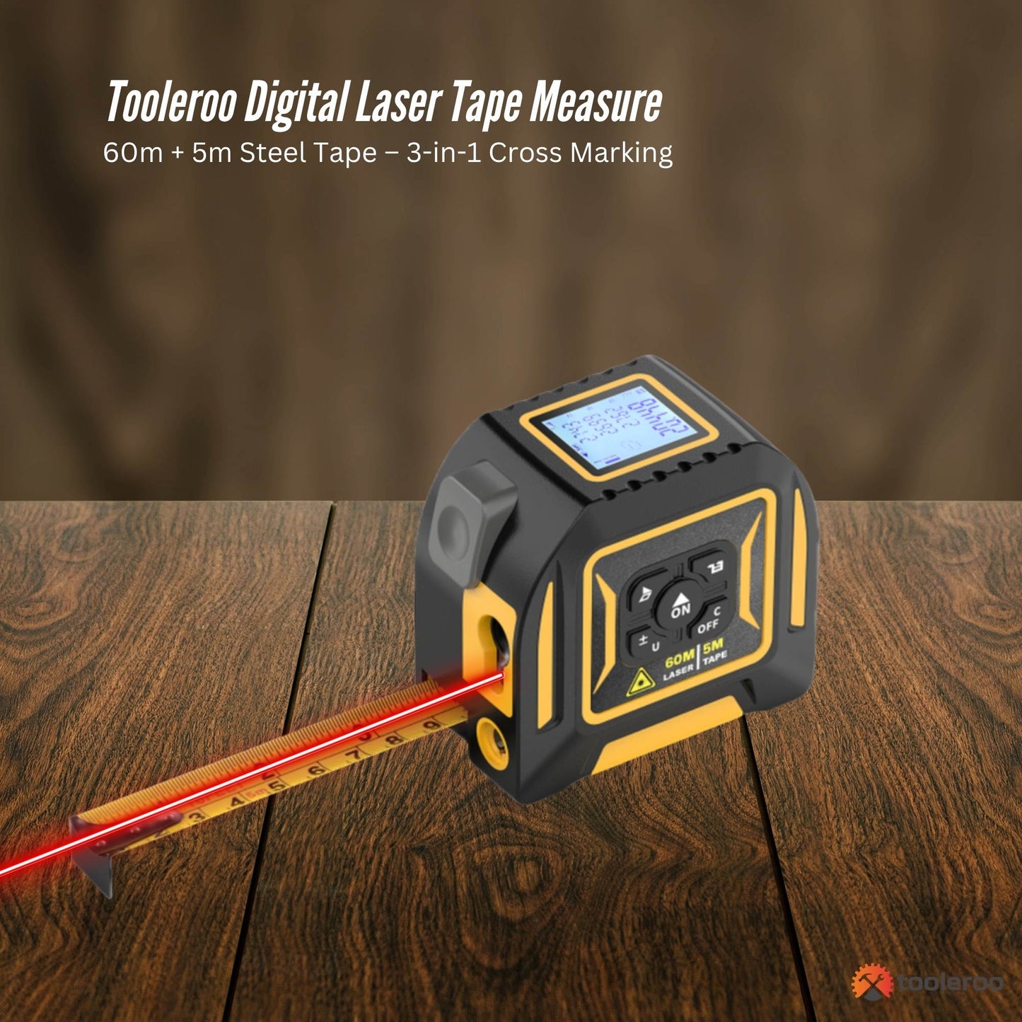 Tooleroo 60m Digital Laser Tape Measure + 5m Steel Tape