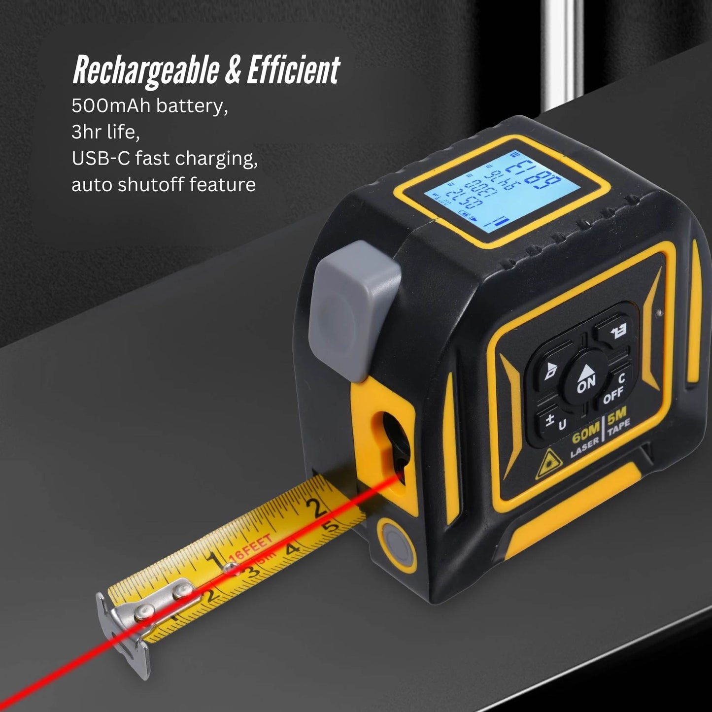 Tooleroo 60m Digital Laser Tape Measure + 5m Steel Tape