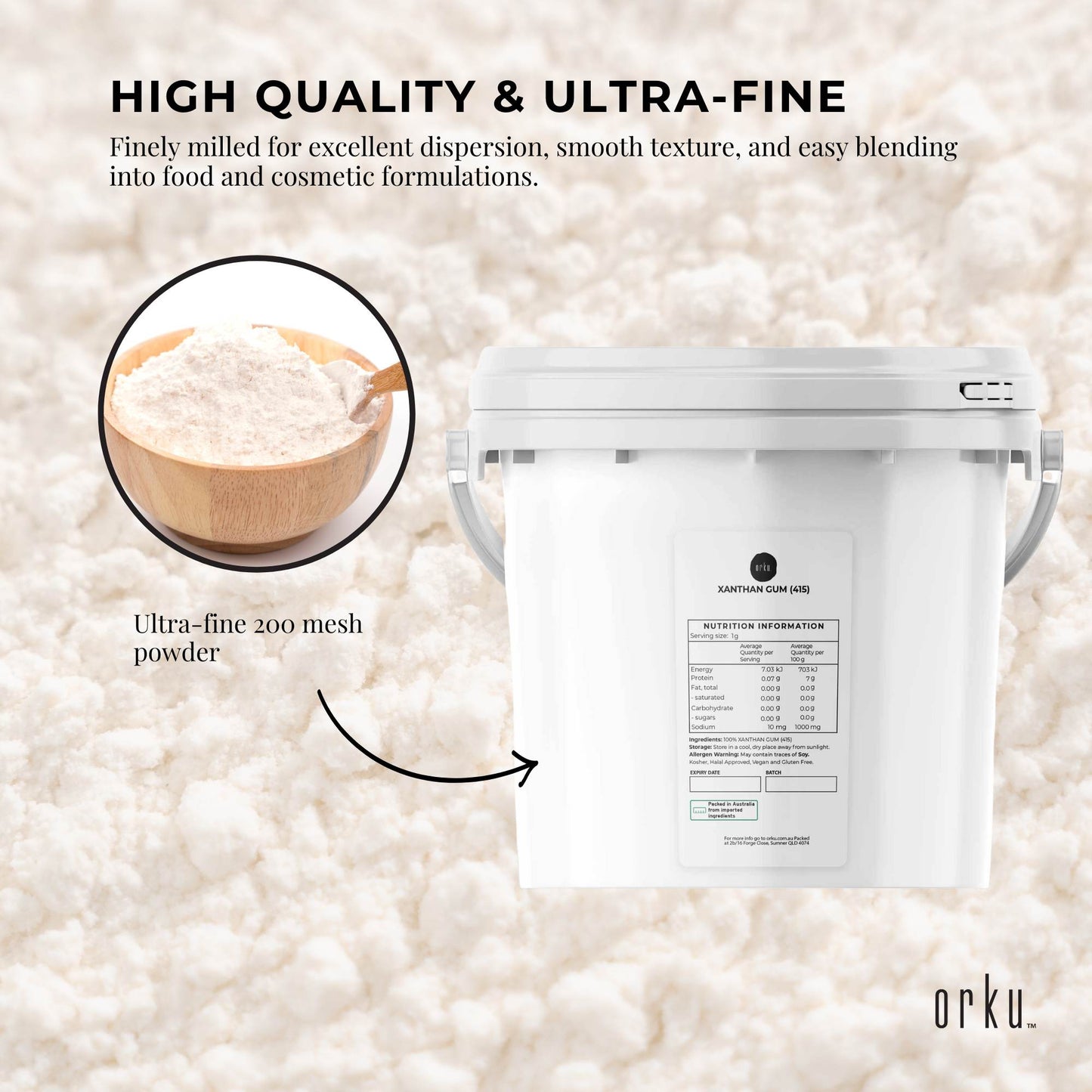 Orku 3Kg Xanthan Gum Thickener Pure Powder