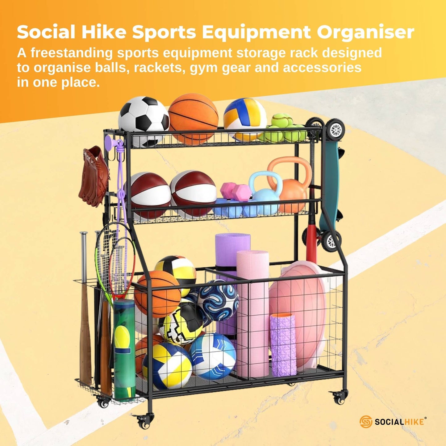 Social Hike Sports Equipment Storage Organiser with Side Rack
