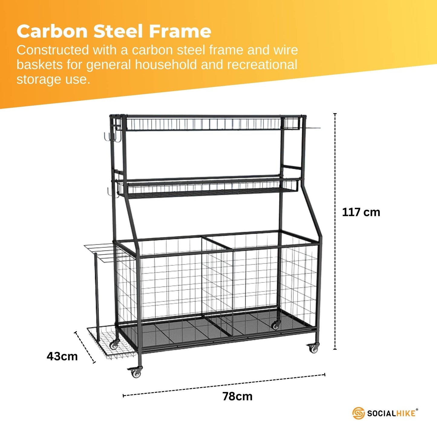 Social Hike Sports Equipment Storage Organiser with Side Rack
