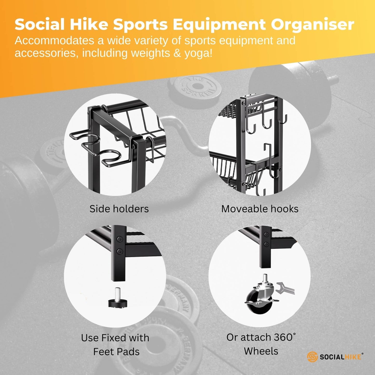 Social Hike Sports Equipment Storage Organiser with Side Rack
