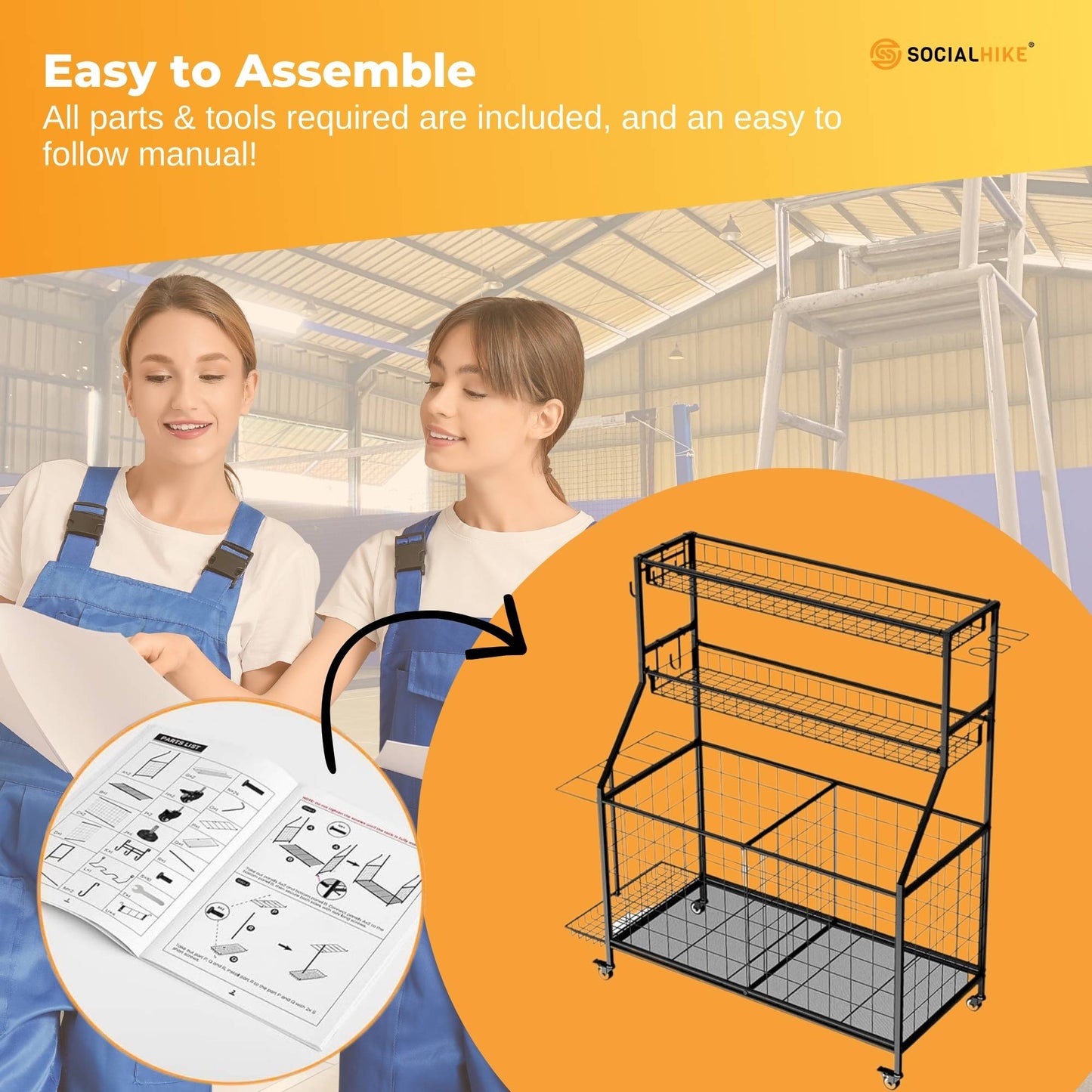 Social Hike Sports Equipment Storage Organiser with Side Rack