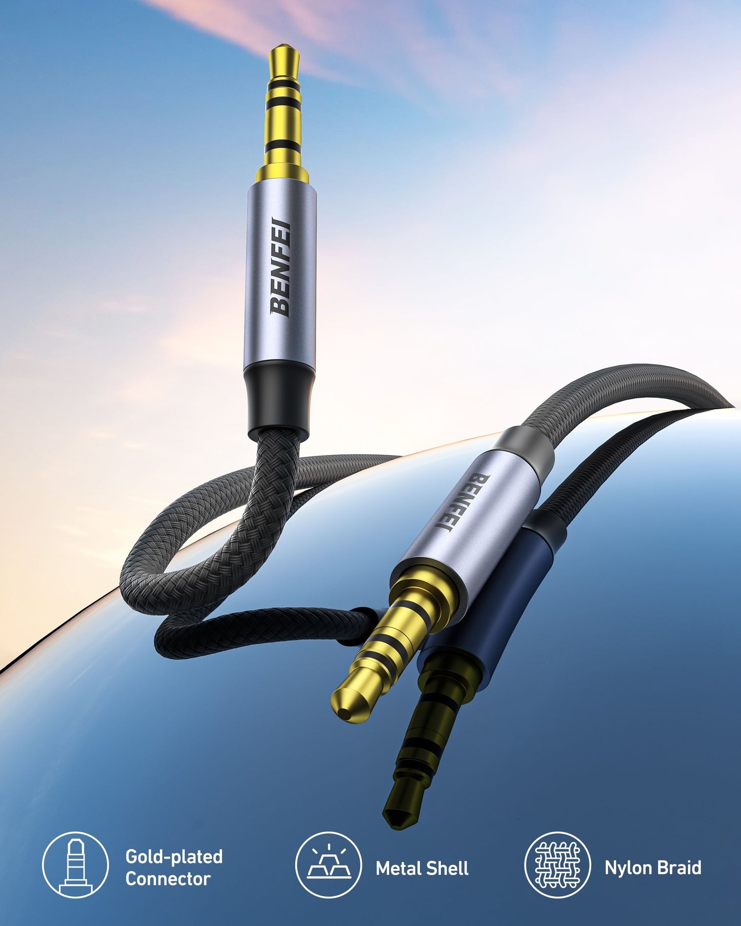 BENFEI 000427GY-2M 3.5mm TRRS Male to Male Audio Cable, 4-Pole Stereo Mic Aux Cable, Nylon Braided Headphone Jack Cord