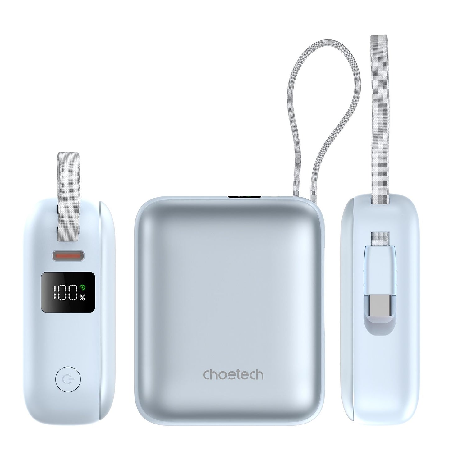 CHOETECH B832-BL Mini 35W 10,000mAh Power Bank with LED Display + USB-C Cable Light Blue