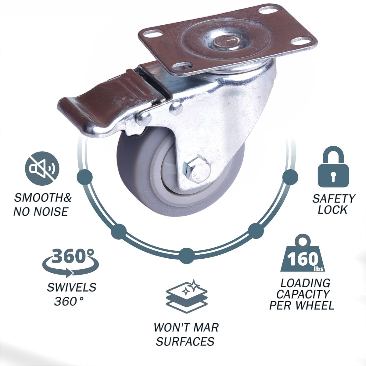 3 inch Heavy Duty Caster Wheels Swivel with Brake Locking Casters