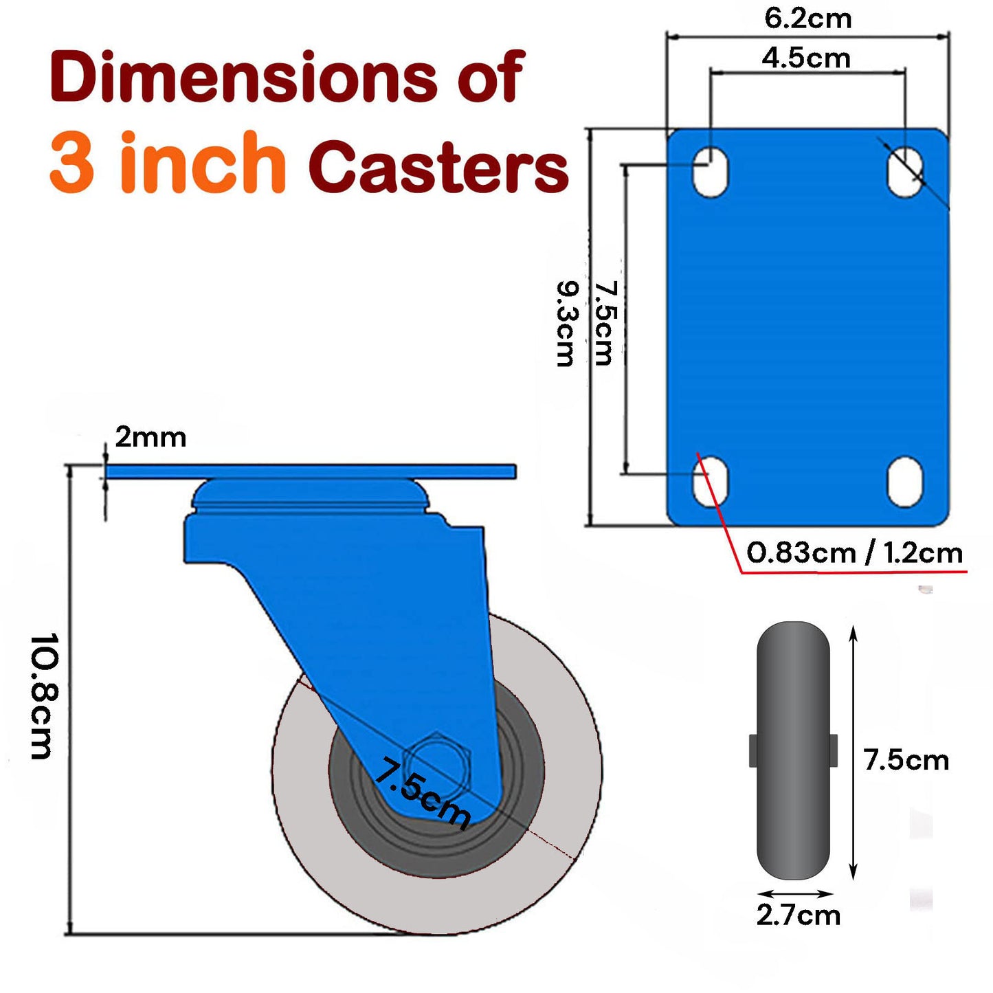 4x 3 inch Heavy Duty Swivel Brake Locking Caster Castor Wheels