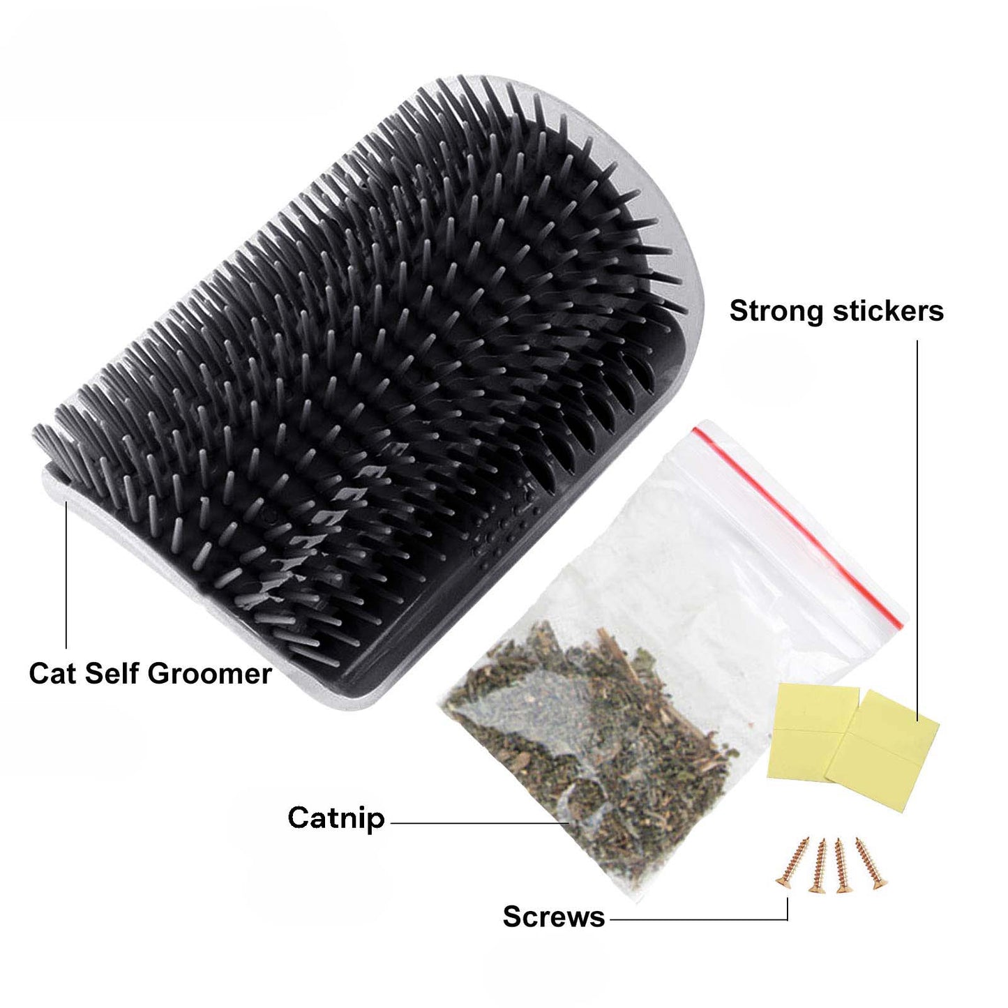 Cat Self Groomer Catnip Wall Corner Scratcher Comb Grooming Massage Brush Black