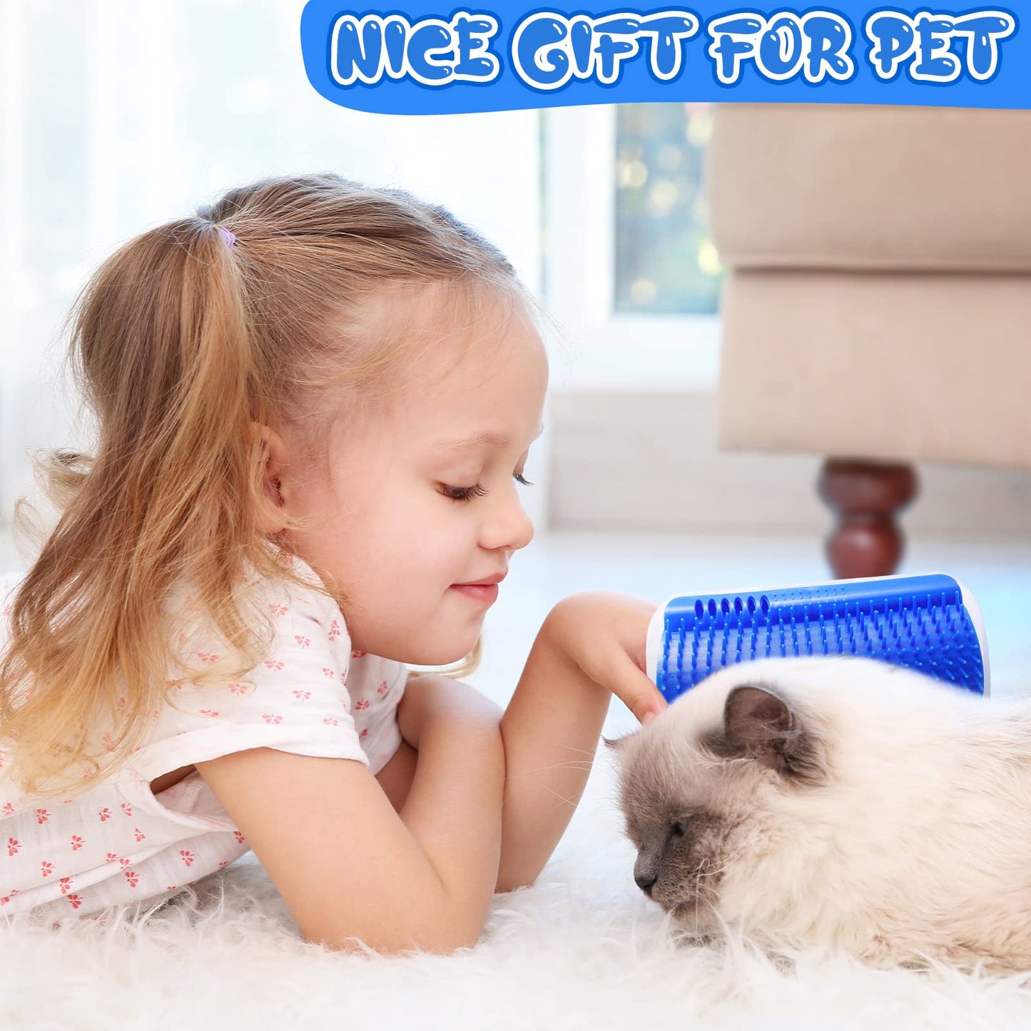 Cat Self Groomer Catnip Wall Corner Scratcher Comb Grooming Massage Brush Blue