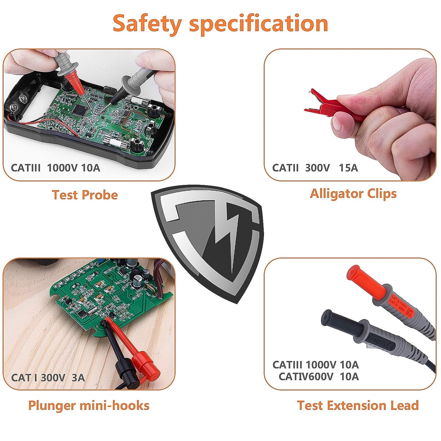 KAIWEETS Soft Silicone Electrician Test Leads Kit CAT III & CAT IV