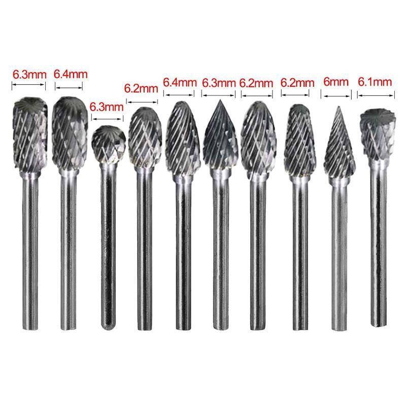 10PCS Tungsten Carbide Rotary Burr Set for Rotary Tools and Dremel