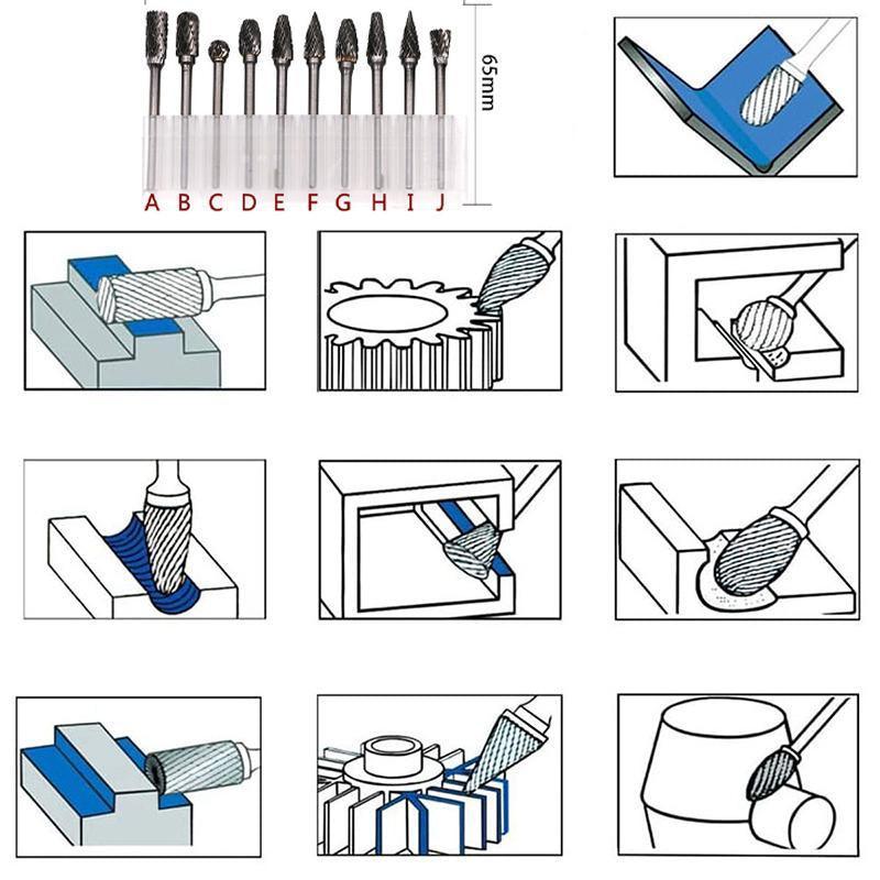 10PCS Tungsten Carbide Rotary Burr Set for Rotary Tools and Dremel