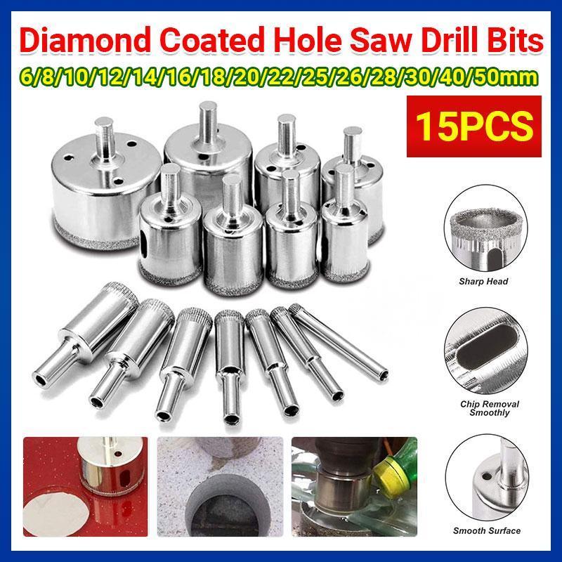 15PCS Diamond Drill Bit Set 6mm-50mm Tile Marble Glass Ceramic