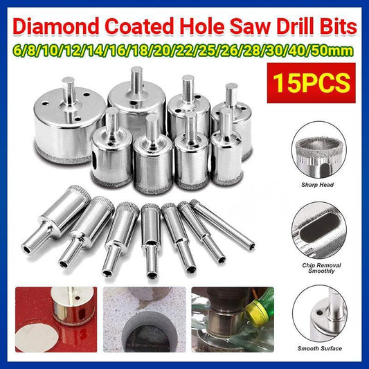 15PCS Diamond Drill Bit Set 6mm-50mm Tile Marble Glass Ceramic
