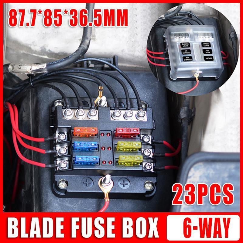 23PC 6 Way Blade Fuse Box Block Holder Indicator LED Light