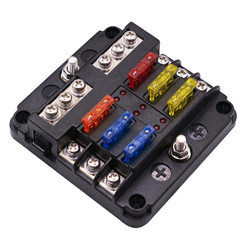 23PC 6 Way Blade Fuse Box Block Holder Indicator LED Light