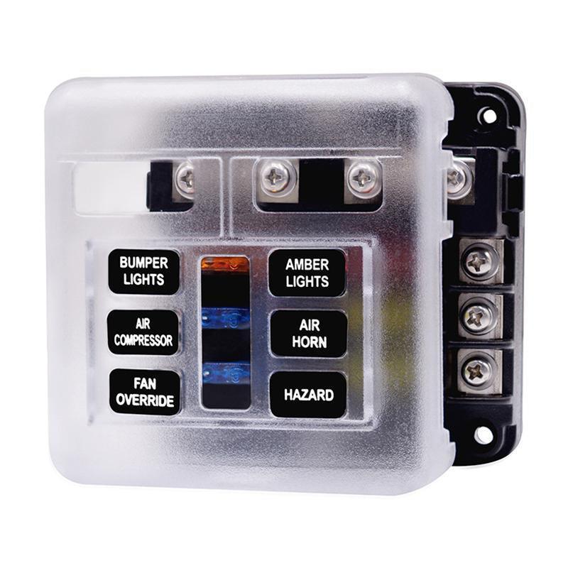 23PC 6 Way Blade Fuse Box Block Holder Indicator LED Light