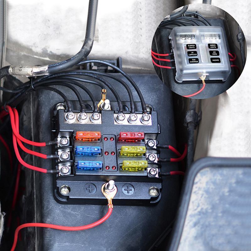 23PC 6 Way Blade Fuse Box Block Holder Indicator LED Light