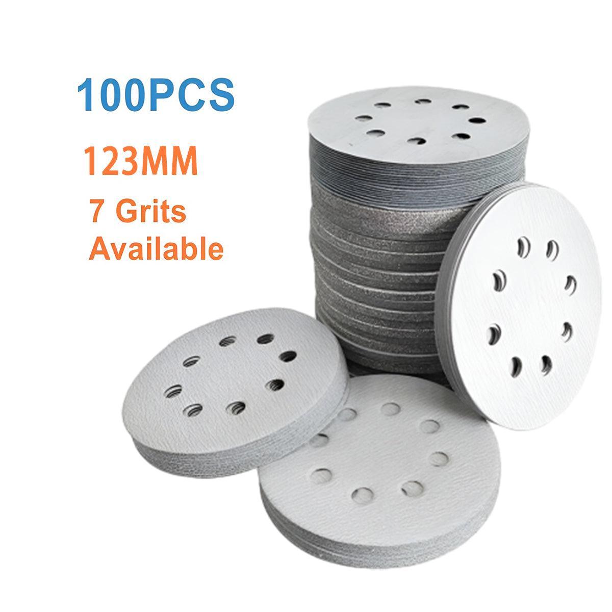100x 123mm 6/8-Hole Sanding Discs Hook Loop Orbital Sander Pads
