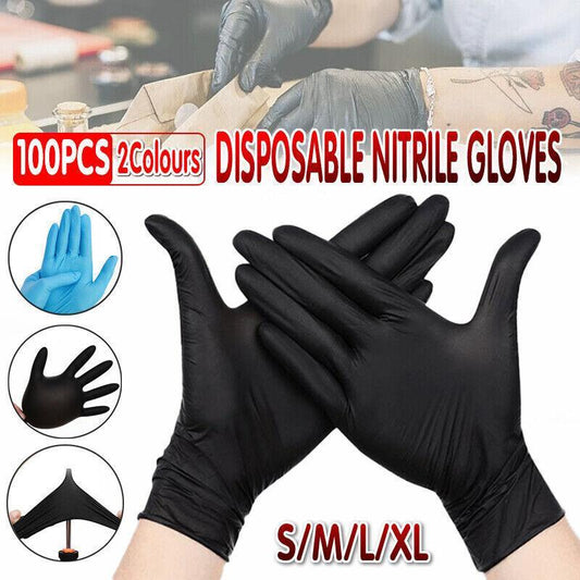 Thick Black Nitrile Gloves Industrial Mechanic Tattoo Tradie Rubber
