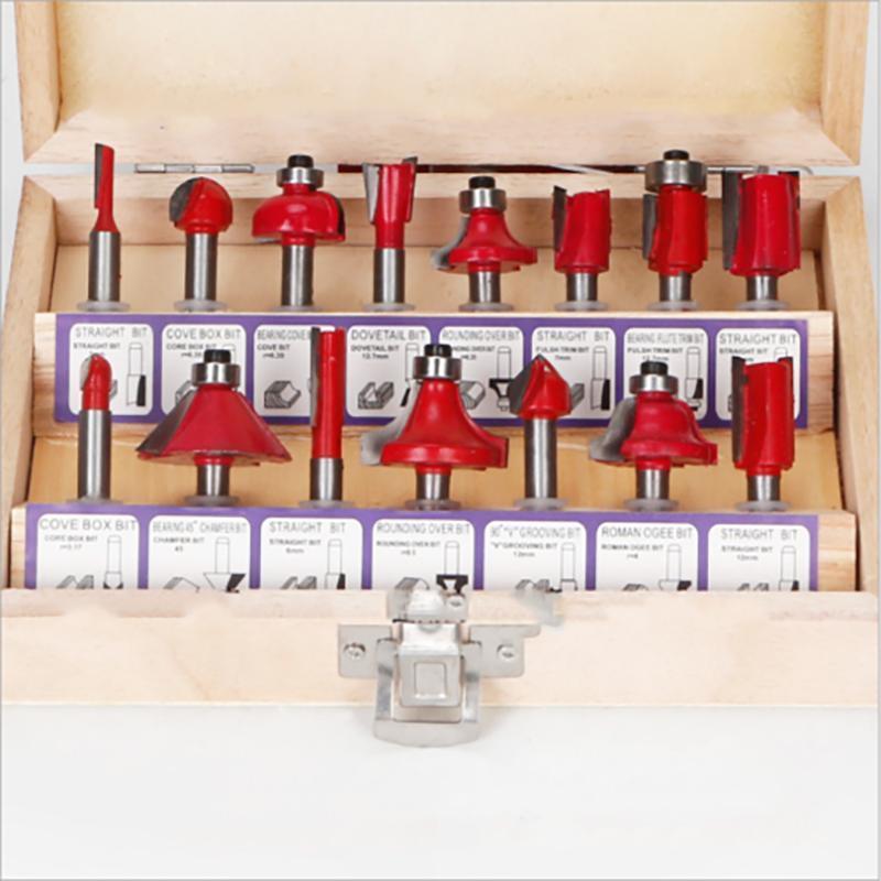 15X 1/2 1/4 inch Router Bits Set Woodworking Tool Cutter Shank