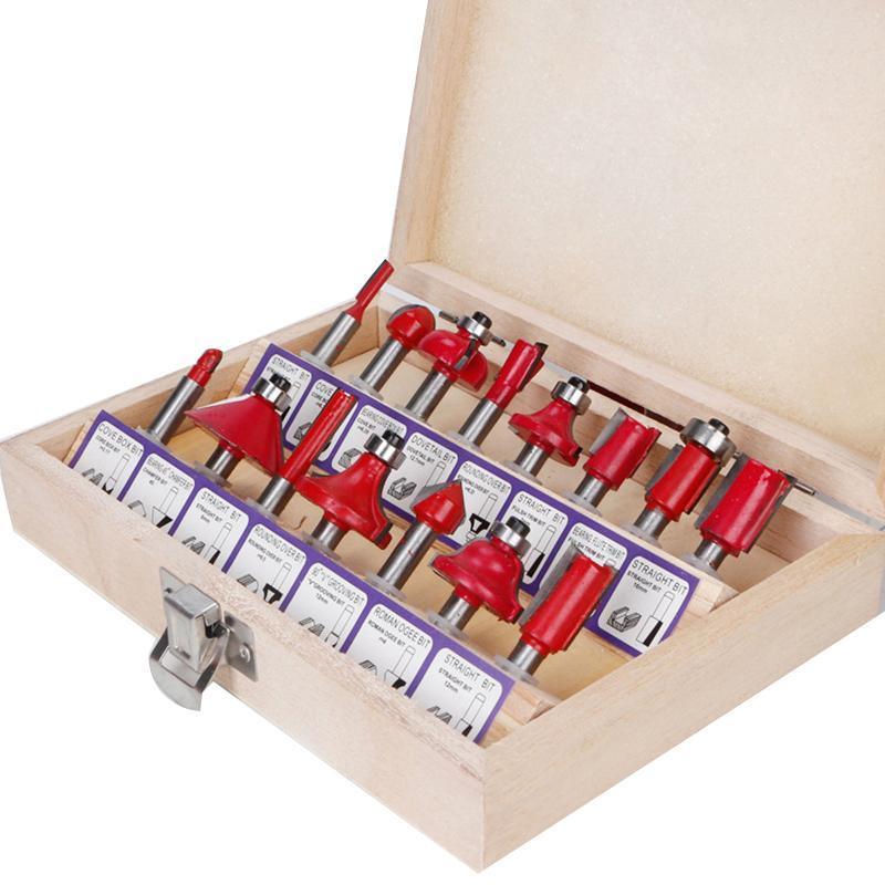 15X 1/2 1/4 inch Router Bits Set Woodworking Tool Cutter Shank