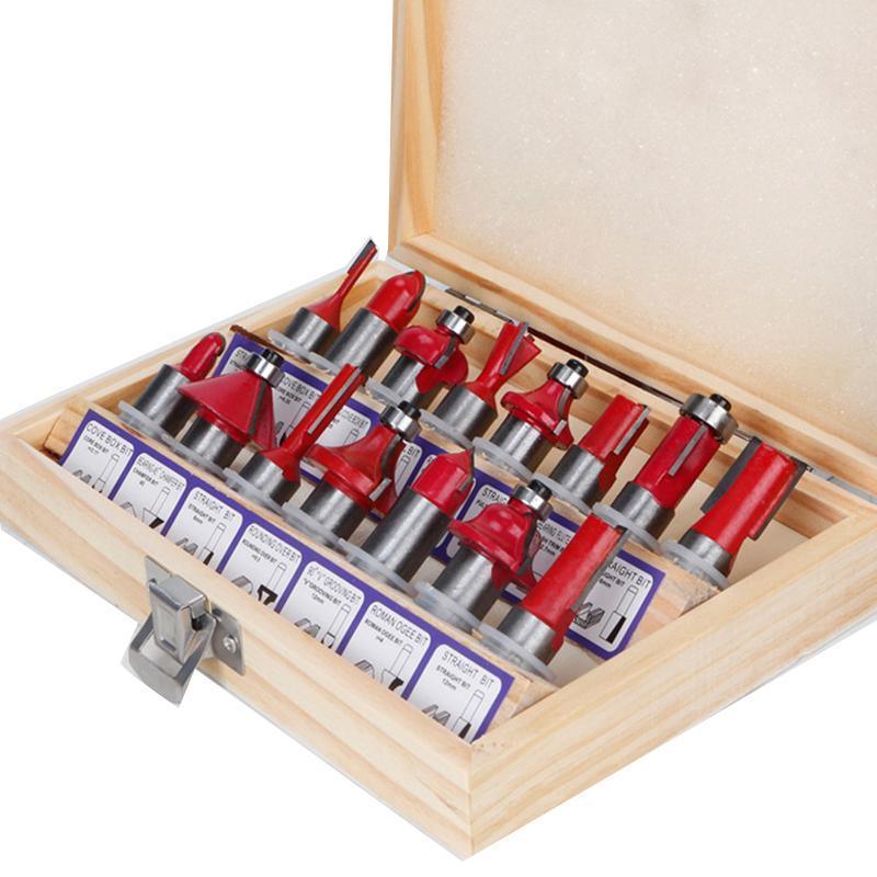 15X 1/2 1/4 inch Router Bits Set Woodworking Tool Cutter Shank
