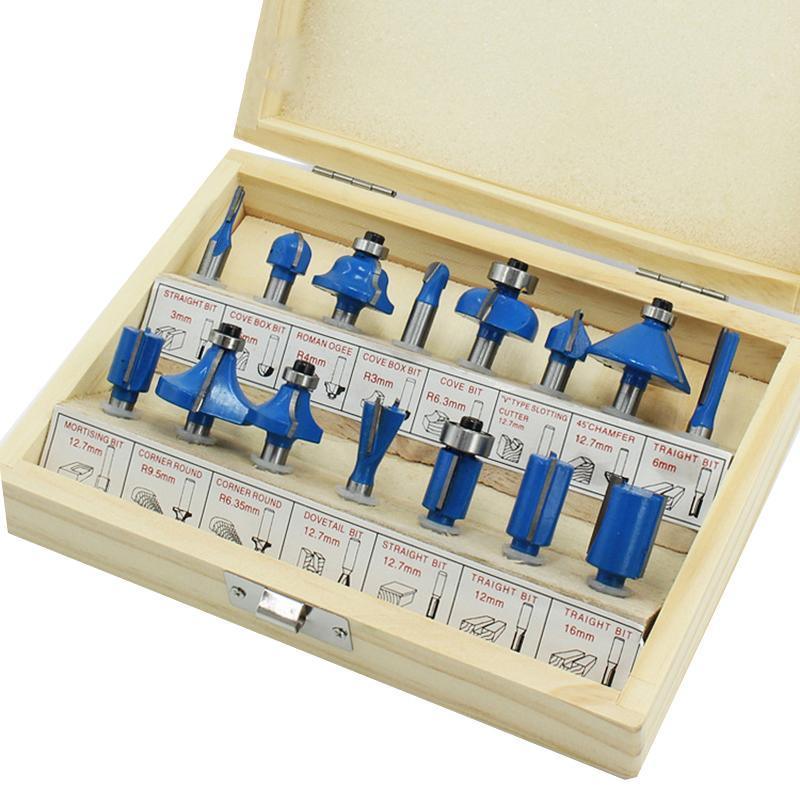 15X 1/2 1/4 inch Router Bits Set Woodworking Tool Cutter Shank