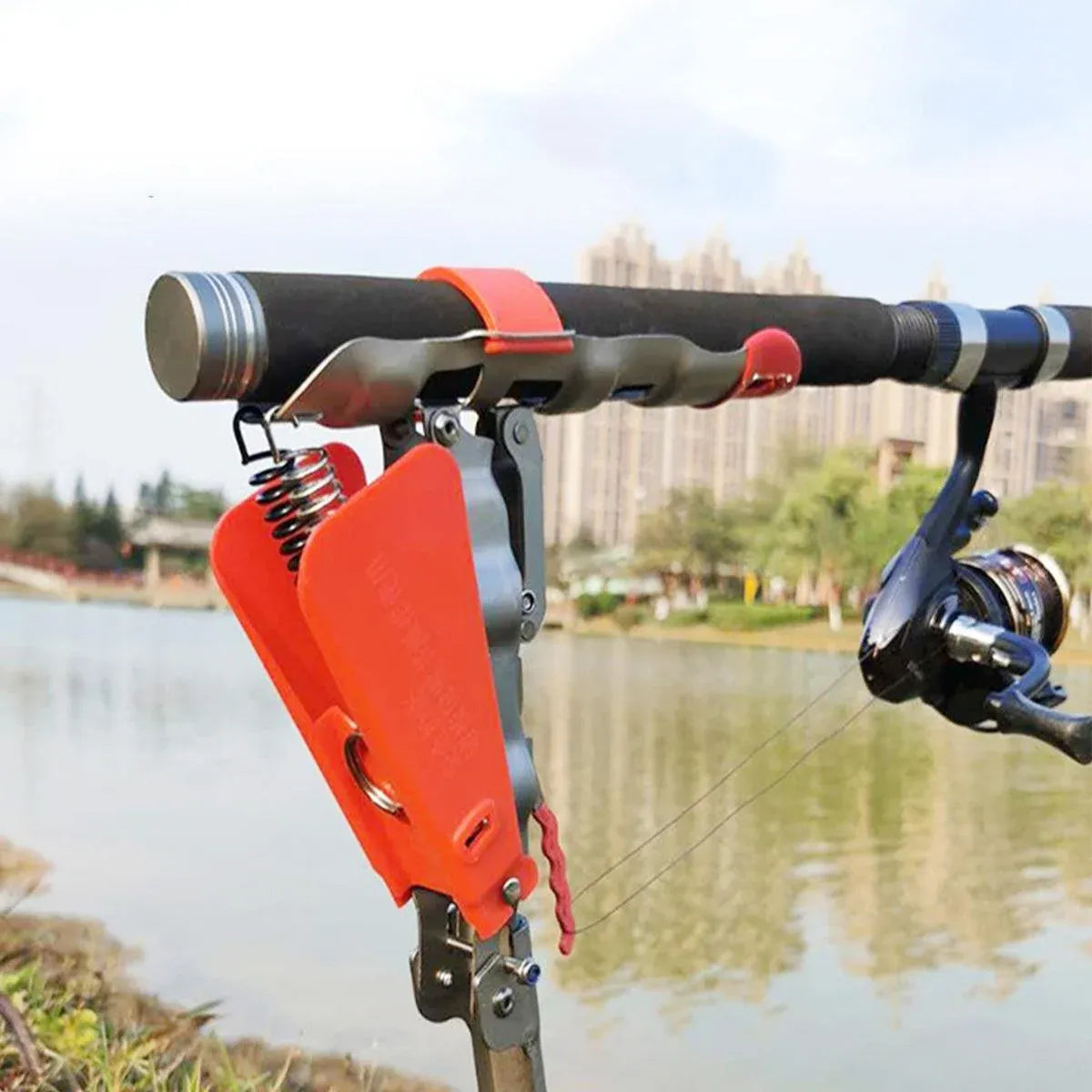 Automatic Fishing Rod Holder Spring Cast Starter Floor Mount Rod Stand Support