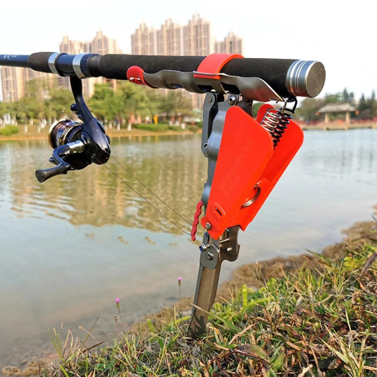 Automatic Fishing Rod Holder Spring Cast Starter Floor Mount Rod Stand Support