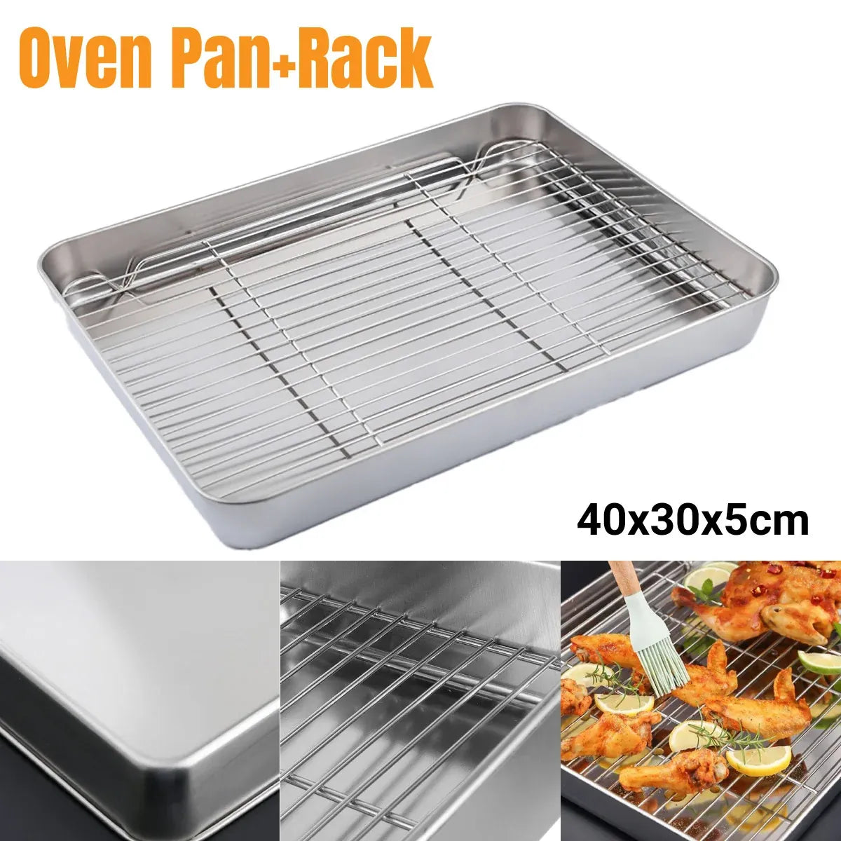 Stainless Steel Rectangular Roasting Pan with Removable Rack 5L Baking Oven Tray