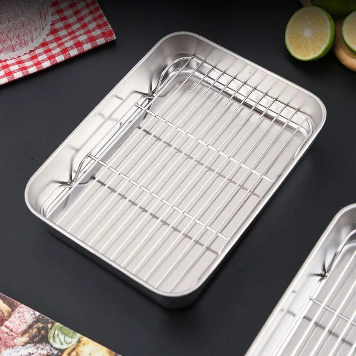 Stainless Steel Rectangular Roasting Pan with Removable Rack 5L Baking Oven Tray