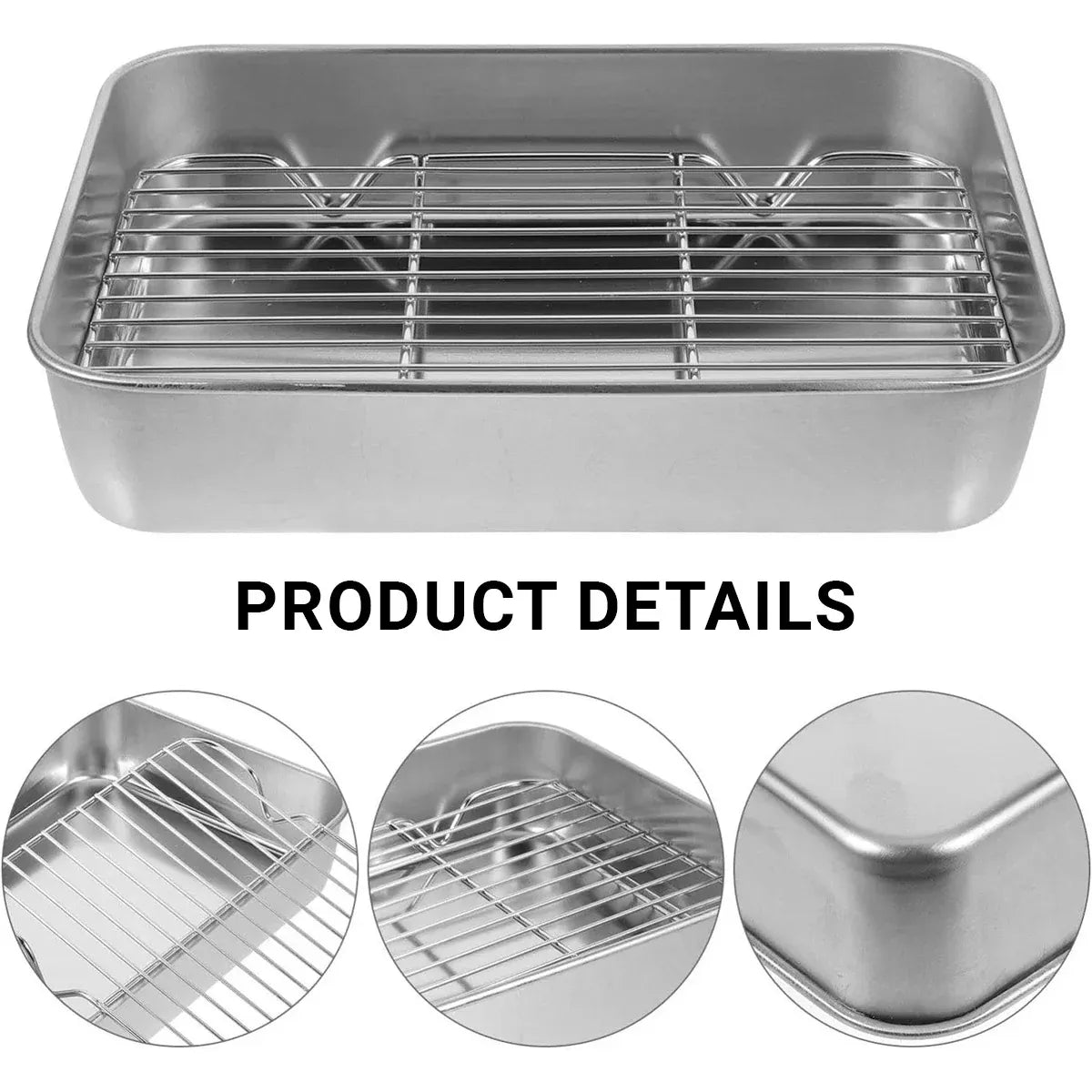 Stainless Steel Rectangular Roasting Pan with Removable Rack 5L Baking Oven Tray