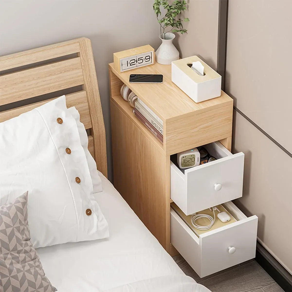 Small Multi Functional Storage Cabinet 2 Drawers 1 Open Space Sturdy Durable