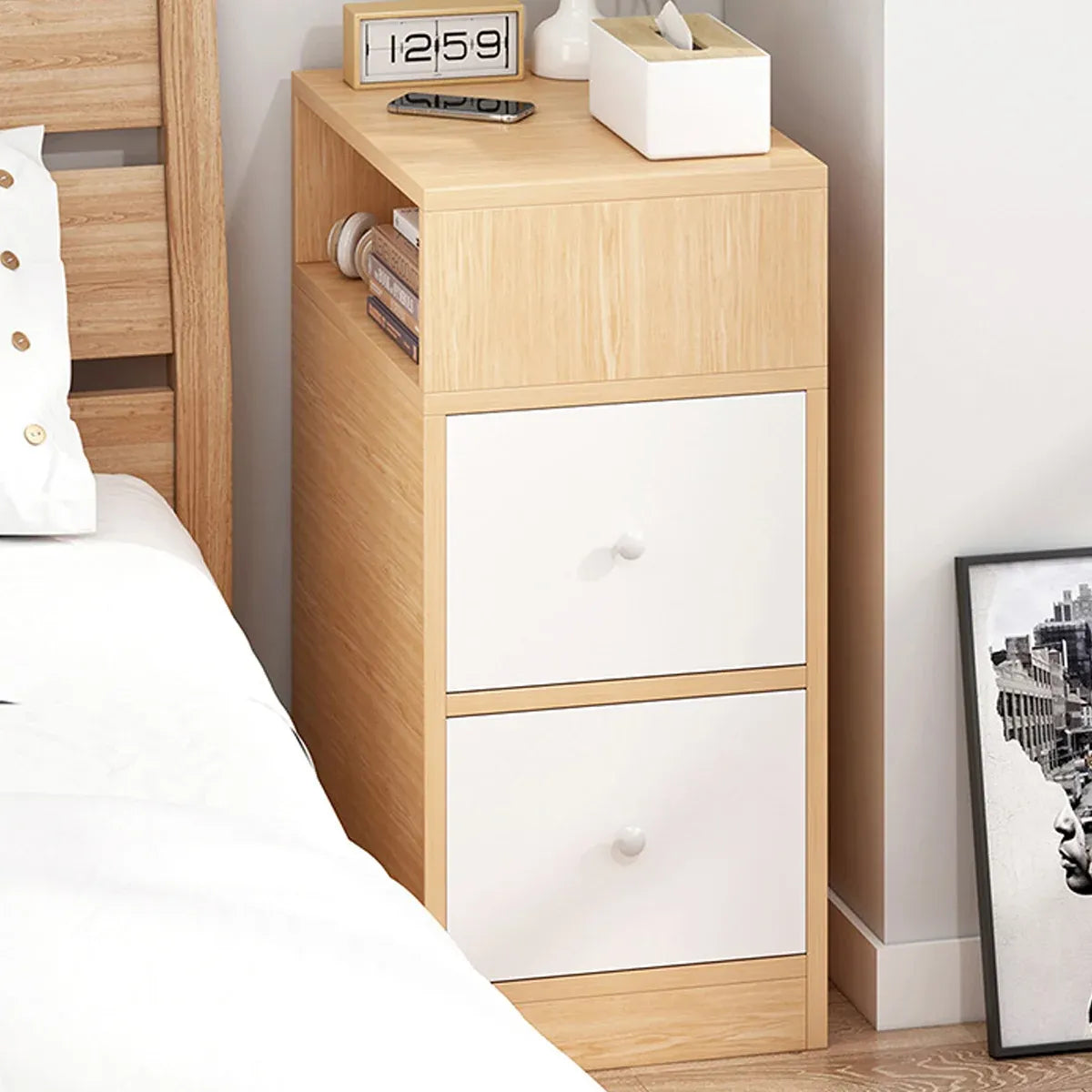 Small Multi Functional Storage Cabinet 2 Drawers 1 Open Space Sturdy Durable