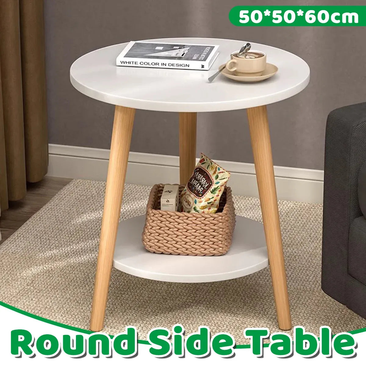 Minimalist Small Double Layer Sofa Side Table Compact Living Room End Table