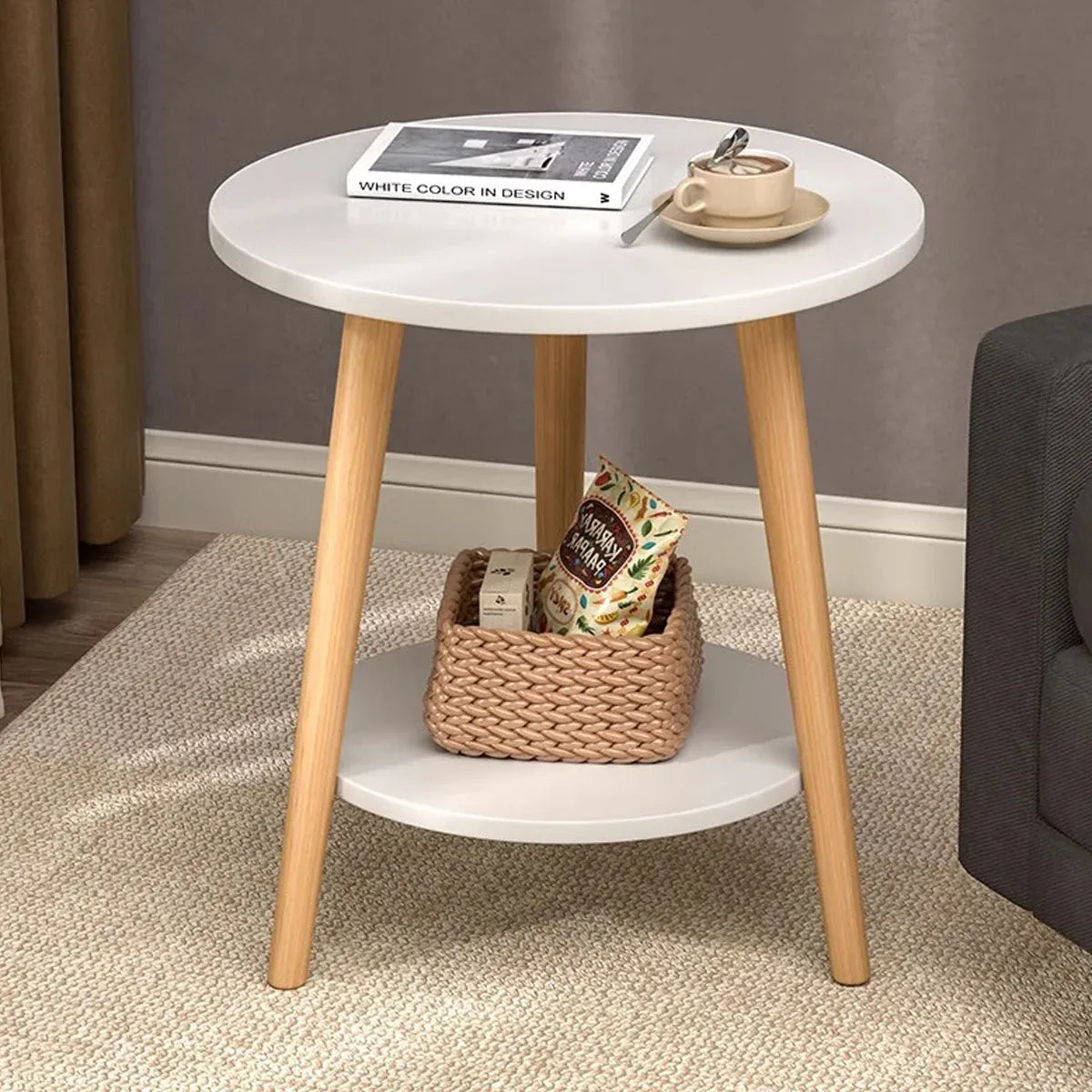 Minimalist Small Double Layer Sofa Side Table Compact Living Room End Table