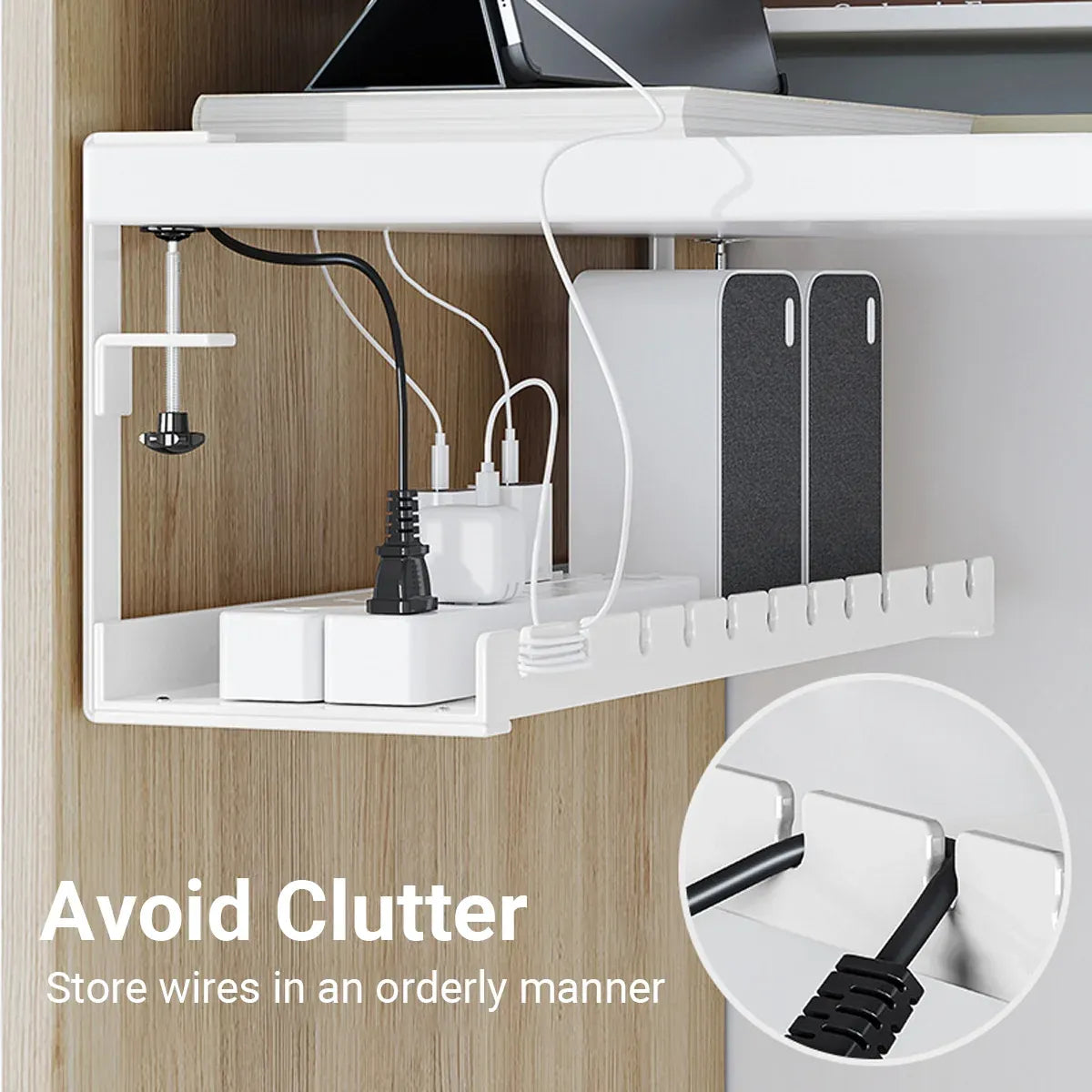 Under Table Cable Management Rack Wire Organizer Power Strip Holder for Home - 40cm