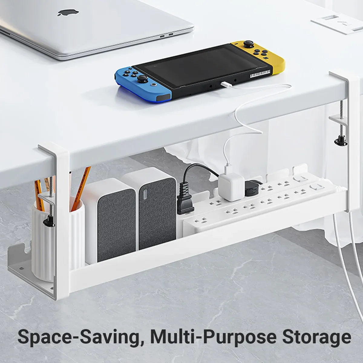 Under Table Cable Management Rack Wire Organizer Power Strip Holder for Home - 40cm