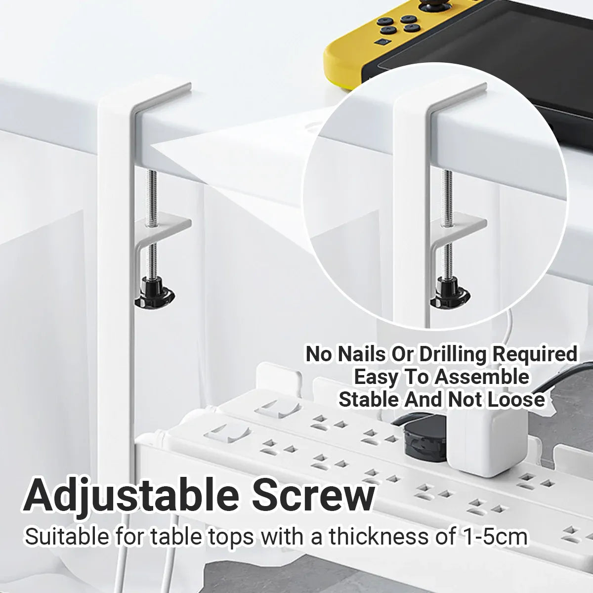 Under Table Cable Management Rack Wire Organizer Power Strip Holder for Home - 50cm