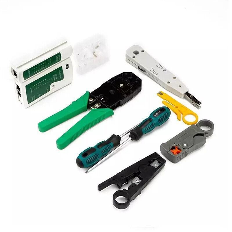 Cat6/5 Lan Network Cable Tool Kit Crimper Rj45 Tester Stripper Punch Down Cutter