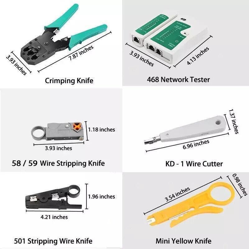 Cat6/5 Lan Network Cable Tool Kit Crimper Rj45 Tester Stripper Punch Down Cutter